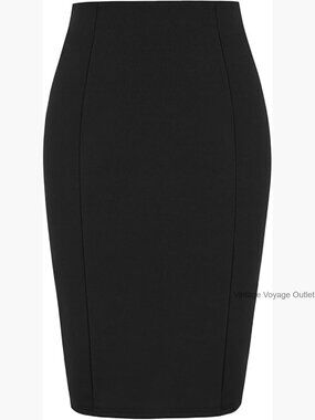 Knee-Length Pencil Skirt, Elastic Waist, Stretchy Polyester, Business Casual